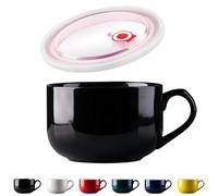 Dowbom Bol à soupe avec couvercle, bol à ramen en porcelaine, bol à nouilles instantanées pour micro-ondes (noir)