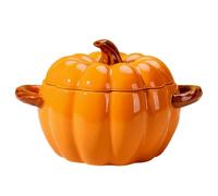 Dowbom Bol à soupe citrouille avec couvercle, 1800 ml, grand bol à soupe pour micro-ondes, décoration d'Halloween (orange)