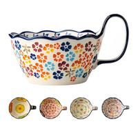 Dowbom Grand bol à ramen en céramique de 1 000 ml, passe au micro-ondes, bol à soupe, grande tasse à soupe (fleur-A)