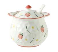 Dowbom Grand sucrier avec couvercle et cuillère, pot à sucre en porcelaine motif fleur, pot à sel (B)