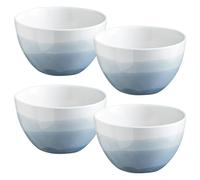 Dowbom Lot de 4 grands bols à céréales de 400 ml - Passe au micro-ondes - Bol à riz et à céréales en céramique - Blanc et bleu