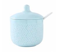 Dowbom Salière en porcelaine de couleur unie pour bar à café, sucrier avec couvercle et cuillère (bleu-B, 300 ml) DB-TG-013