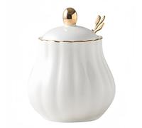 Dowbom Sucrier avec couvercle et cuillère, pot à sucre en porcelaine de couleur unie, pot à sel, pour café, restaurant, blanc A, 300 ml