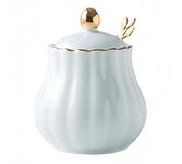 Dowbom Sucrier avec couvercle et cuillère, pot à sucre en porcelaine de couleur unie, pot à sel, pour café, restaurant (bleu, 283,5 g)
