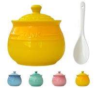 Dowbom Sucrier en Céramique avec Couvercle et Cuillère, Pot à Sucre Jaune, 250 ml