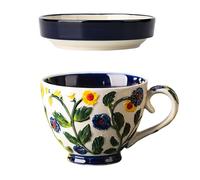 Dowbom Tasse à soupe avec couvercle, 500 ml, bol à soupe pour micro-ondes, tasse à soupe en céramique (bleu, tasse et couvercle)