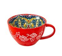 Dowbom Tasse à soupe avec poignée, 400 ml, bol à soupe pour micro-ondes, tasse à soupe en céramique, bol à petit déjeuner, tasse à bouillon (rouge)