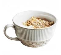 Dowbom Tasse à soupe avec poignée, bol à soupe au micro-ondes, tasse à soupe en céramique, bol pour petit déjeuner, tasse à bouillon (blanc, 500 ml)