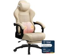 Dowinx Big and Tall Chaise de gaming ergonomique en cuir synthétique avec support lombaire et repose-pieds Blanc 180 kg