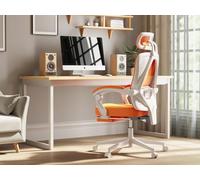 Dowinx Chaise de bureau ergonomique avec appuie-tête, soutien lombaire - Fauteuil de bureau avec repose-pieds - Hauteur réglable - Dossier réglable - 150 kg - Orange