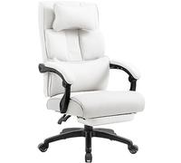 Dowinx Chaise de Bureau Ergonomique avec Repose Pied et Accoudoirs Rembourrés, Fauteuil de Bureau en Tissu, roulettes Pivotantes, avec Dossier Haut, Hauteur Réglable, 150 kg, Blanche