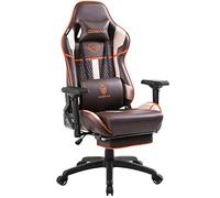 Dowinx Chaise de Gaming à Dossier Haut avec Repose-Pieds, Chaise de Jeu en Cuir synthétique matelassé Respirant avec accoudoirs 4D adaptés, Chaise de Jeu Ergonomique avec Massage (Marron)