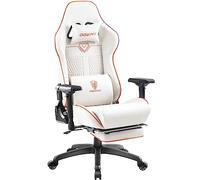 Dowinx Chaise de Gaming à Dossier Haut avec Repose-Pieds, Chaise de Jeu en Cuir synthétique matelassé Respirant avec accoudoirs 4D adaptés, Chaise de Jeu Ergonomique avec Massage (Blanc)