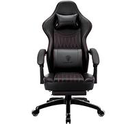 Dowinx Chaise de gaming avec coussin de printemps, chaise gamer, avec massage lombaire, fauteuil de jeu, ergonomique, avec repose-pieds, chaise de bureau, en cuir synthétique, noire