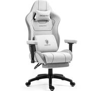Dowinx Chaise de gaming en tissu avec coussins à ressorts ensachés, accoudoirs 4D, ergonomique, avec fonction massage, chaise de bureau PC, grande et haute, avec repose-pieds XXL, gris