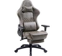 Dowinx Chaise de gaming ergonomique style course avec massage lombaire - Fauteuil de bureau pour ordinateur - En cuir synthétique avec repose-pieds escamotable - Accoudoirs 4D