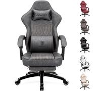 Dowinx Chaise de Jeu avec Coussin de Printemps, Chaise de Jeu de Course avec Massage, Fauteuil de Jeu Ergonomique avec Repose-Pieds, Chaise de Bureau en Cuir synthétique Gris…