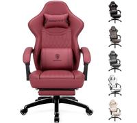 Dowinx Chaise de Jeu avec Coussin Printemps, Course Massage, Soutien Lombaire, Fauteuil Ergonomique Repose-Pieds, Bureau en Cuir synthétique Noir Bourgogne