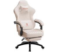 Dowinx Chaise de Jeu Ergonomique avec Coussin de Printemps et Support Lombaire de Massage, Fauteuil de Bureau en Cuir synthétique Blanc