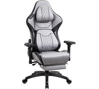 Dowinx Chaise Gaming avec accoudoirs 4D - Ergonomique - avec Repose-Pieds - en Cuir synthétique - Soutien Lombaire Confortable - Grand et Haut - 180 kg, Gris