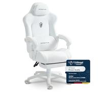 Dowinx Chaise Gaming Ergonomique avec Coussin Lombaire Massant Réglable, Fauteuil Gamer en Velours, Assise Épaissie, Repose-Pieds Rétractable, Accoudoirs Réglables, Dossier Inclinable 160°, Blanc