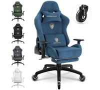 Dowinx Chaise Gaming Ergonomique avec Coussin Lombaire Massant Réglable, Fauteuil Gamer en Velours, Assise Épaissie, Repose-Pieds Rétractable, Accoudoirs Réglables, Dossier Inclinable 160°, Bleu