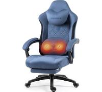 Dowinx Chaise Gaming Ergonomique, Fauteuil Gamer en Tissu avec Massage, Repose-Pieds et Coussin, Support Lombaire, Charge Max. 150 kg, Bleu