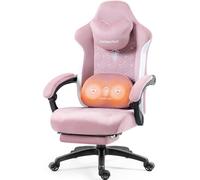 Dowinx Chaise Gaming Ergonomique, Fauteuil Gamer en Tissu avec Massage, Repose-Pieds et Coussin, Support Lombaire, Charge Max. 150 kg, Rose
