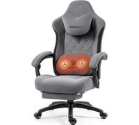 Dowinx Chaise Gaming Ergonomique, Fauteuil Gamer en Tissu avec Massage, Repose-Pieds et Coussin, Support Lombaire, Charge Max. 150 kg, Gris