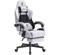 Dowinx Chaise Gaming Ergonomique, Fauteuil Gamer en Tissu Respirant avec Coussin Confortable à Ressorts Ensachés, Siège Gaming avec Appui-Tête et Repose-Pieds Rétractable, 150 kg, Noir et Gris