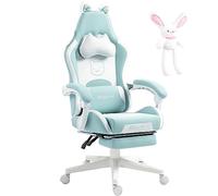 Dowinx Chaise Gaming- Sweet Cat Edition - Chaise d'ordinateur Ergonomique avec Dossier Haut et Soutien Lombaire, Cuir PU, Repose-Pieds,Bleu