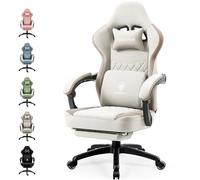 Dowinx Chaise Gaming Tissu avec Coussin à Ressorts ensachés,Fauteuil de Gamer avec Repose-Pieds,Chaise Ergonomique PC Bureau,capacité de Poids de 150kg, Beige/Repose-Pieds Standard