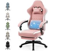 Dowinx Chaise Gaming Tissu avec Coussin à Ressorts ensachés, Fauteuil de Gamer Massage avec Repose-Pieds, Chaise Ergonomique pour PC Gamer Chaise de Bureau capacité de Charge 150 kg,Rose