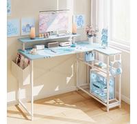 Dowinx Cute Bureau d'ordinateur de gaming avec surface en fibre de carbone, support pour tasse et crochet pour casque, 101 cm, bleu