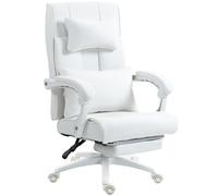 Dowinx Fauteuil de bureau ergonomique avec repose-pieds - Vertèbres lombaires réglables et appuie-tête - Chaise de bureau ergonomique pivotante avec dossier haut - 150 kg (blanc)