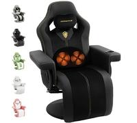 Dowinx Fauteuil de gaming relaxant avec fonction de massage Shiatsu, fauteuil TV avec fonction de couchage 90 ° à 135 ° et repose-pieds, pivotant à 360 °, sans roulettes, porte-gobelet, poches