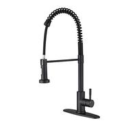 Down Commercial Spring Sink Faucet Pull Out Sprayer, Single Handle Kitchen faucets with Deck Plate, Matte Black