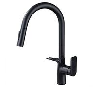 Down Sink Faucet Multi-Functional Hot and Cold Mixer Pull Out Sprayer Brass Rotation Kitchen Tap with Double Hook, Single Handle,Black (Color :
