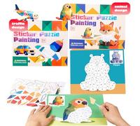 DOWNDRIFT Livre d'autocollants pour enfants à partir de 4 à 8, coller par numéros à coller, 32 autocollants de transport et d'animaux Wow Number, livret d'autocollants pour enfants pour améliorer