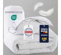 DOWNFOCUS Couette en duvet, 135 x 200 cm, avec plumes et duvet d'oie, 100 % coton Oeko-Tex, certifié RDS pour le bien-être des animaux, pour toute l'année, en duvet, 450 g/m², pour toutes les saisons