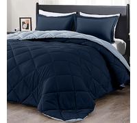 downluxe Millihome Parure de lit 3 pièces réversible légère à Motif Losanges pour très Grand lit, Bleu Amiral/Saphir soudain
