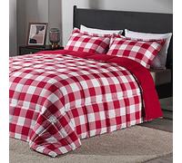 downluxe Parure de lit 3 pièces à Carreaux légère avec 2 taies d'oreiller - Couette réversible en Duvet Alternatif pour Grand lit - Motif écossais Rouge/Blanc