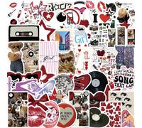 Downtown Girl Y2k Lot de 50 autocollants rouges Downtown pour ordinateur portable, bouteille d'eau, pare-chocs, bagages, skateboard, vinyle imperméable autocollants esthétiques