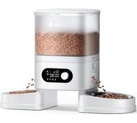 DownyPaws Distributeur Croquettes Chat Automatique, sans Fil avec Minuterie | Autonomie de 90 Jours, 4,5 L, Anti-Conflit, Distribution Précise, Base Antidérapante, Enregistrement Vocal, Bols en Inox
