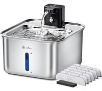 DownyPaws Fontaine à Eau Chat sans Fil, Eau Chat Automatique INOX 3L avec Filtre Multi, Et DéTecteur De Mouvement, Batterie Rechargeable 4000mAh, Moins de 30dB Ultra Silencieux, avec 6 Filtres