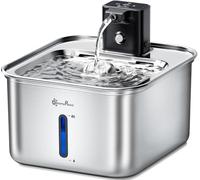 DownyPaws Fontaine à Eau Inox, sans Fil avec Détecteur de Mouvement et Pile, 3L, Super Silencieux, Facile à Nettoyer