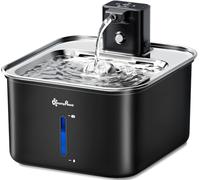 DownyPaws Fontaine à Eau pour Chat INOX sans Fil, 3 L, Quiet Pump, Noir