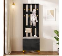 dowowdo Armoire avec banc à chaussures, garde-robe de couloir - Noir et doré - Design ondulé Push to Open - Charnières amortissantes - 60,5 x 180,5 x 35,2 cm