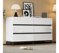 dowowdo Buffet à 6 tiroirs, brillant, armoire de rangement moderne, avec 3 pieds en métal et design symétrique, grande commode pour salon, 140 x 40 x 79 cm, blanc