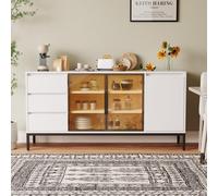 dowowdo Buffet Armoire de rangement, blanche, 160 cm, avec 3 tiroirs : armoire de salle à manger, panneau latéral de cuisine, garde-manger avec portes pour l'ordre, 160 x 40 x 80 cm